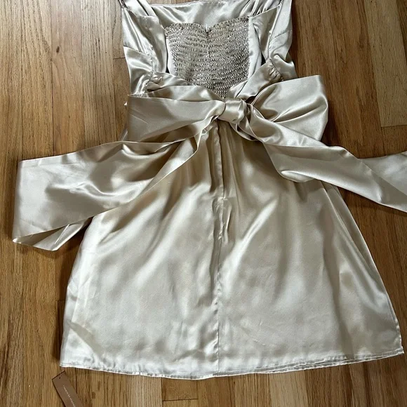 REFORMATION riviera silk mini dress bow back champagne romantic bride size 8 - Picture 12 of 14